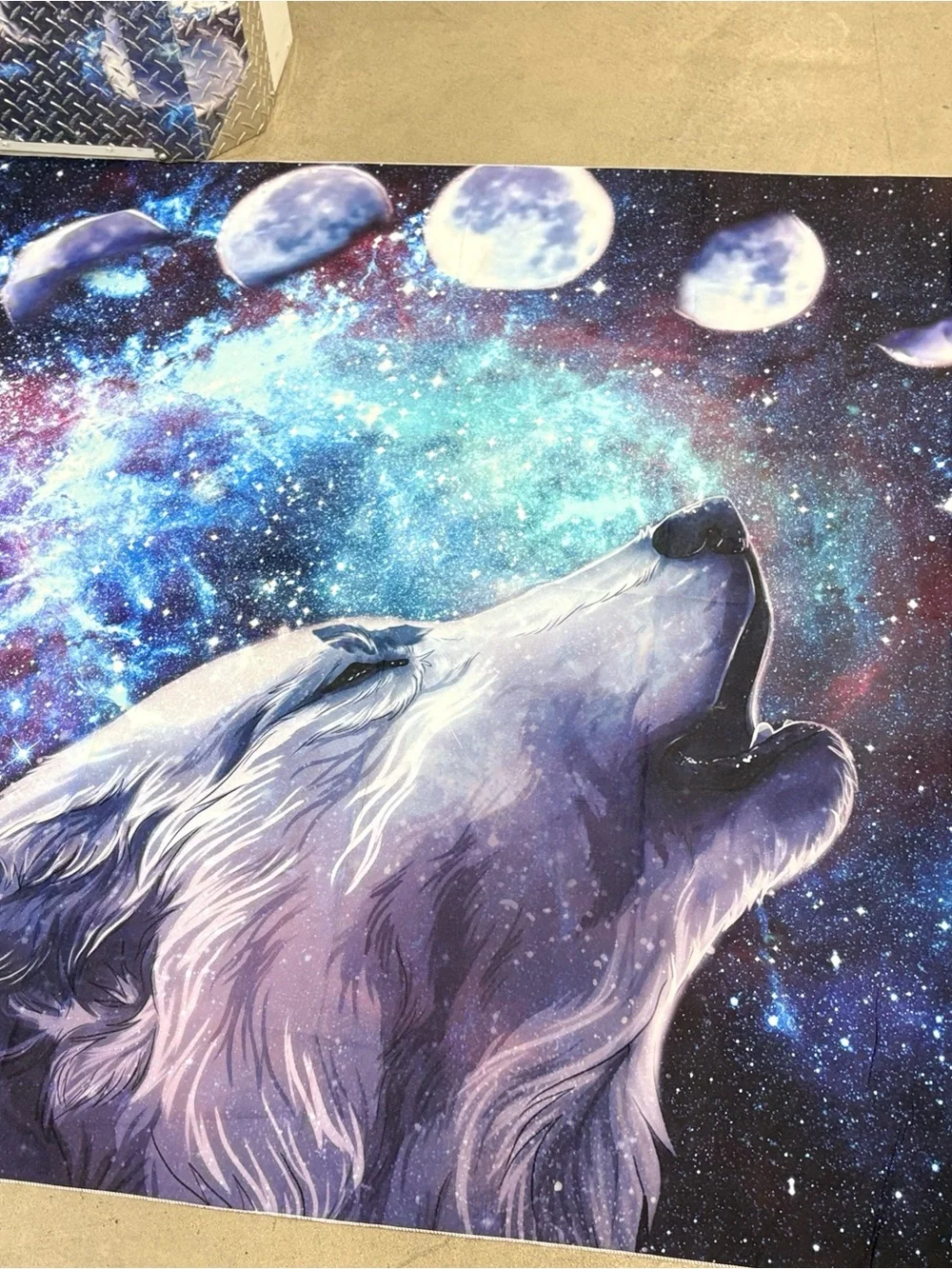 Mystic Wolf Galaxy Moon Cycle Wall Tapestry